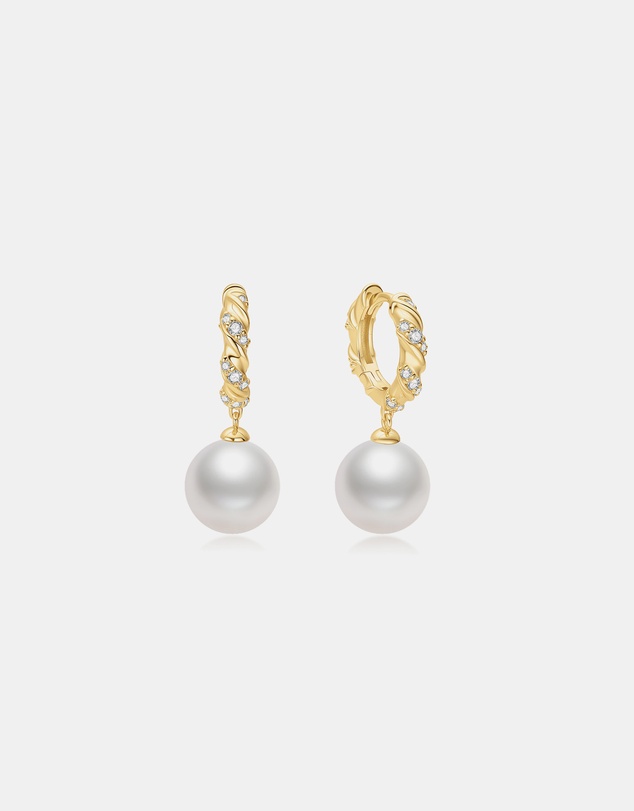 Ania Haie - Gold Shell Pearl Dangling Twisted Huggie Hoop Earrings