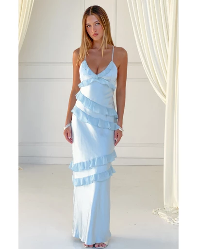 Beginning Boutique - Inara Blue Ruffle Maxi Dress