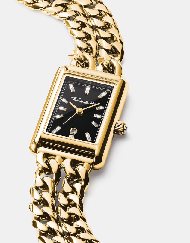 THOMAS SABO - THOMAS SABO Ladies Rectangular Gold Watch with Black Dial