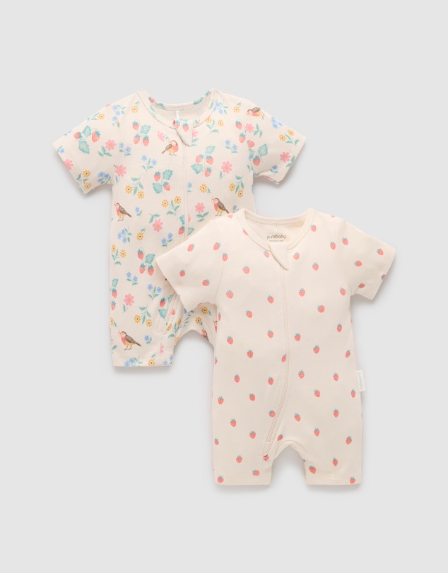 Purebaby - 2 Pack S/Slv Digital Growsuit- Kids-Babies