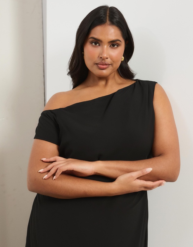Atmos&Here Curvy - Alanna Asymmetric Midi Dress With Lace