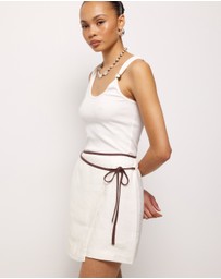 AERE - Contrast Trim Linen Wrap Skirt