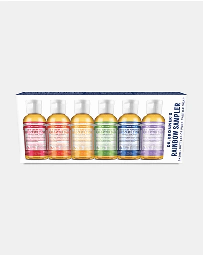 Dr Bronner's - Rainbow Sampler Gift Set -  6 x 59ml Dr Bronner's Liquid Castile Soaps