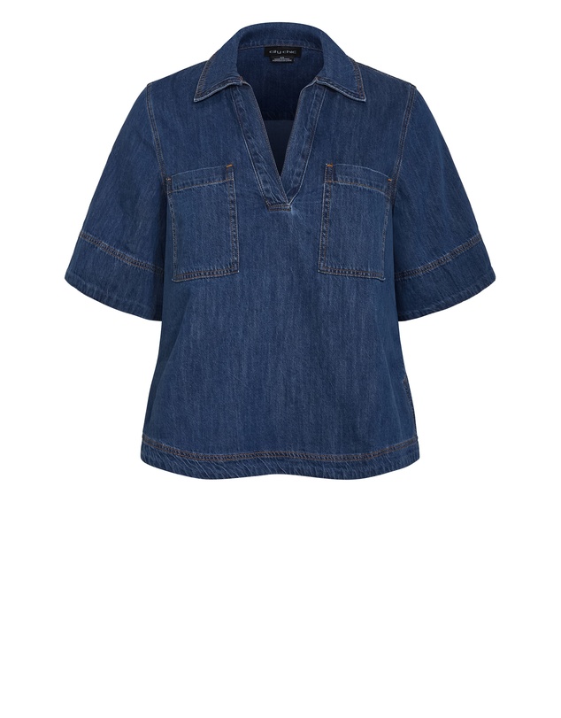 City Chic - Plus size Tiana Pocket Cotton Denim Top - light wash