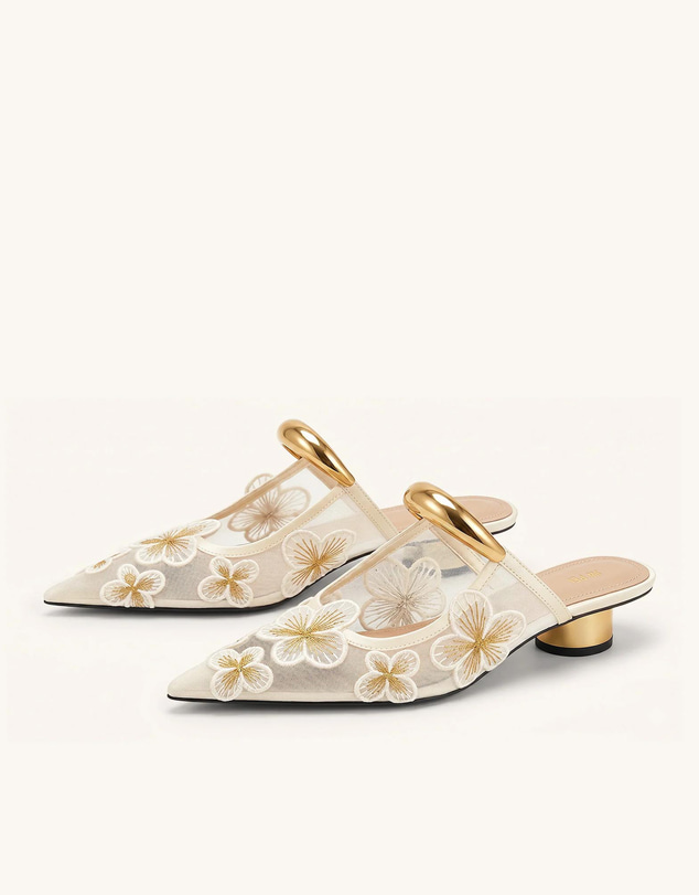 JW PEI - Helena Pierced Floral Mesh Mules