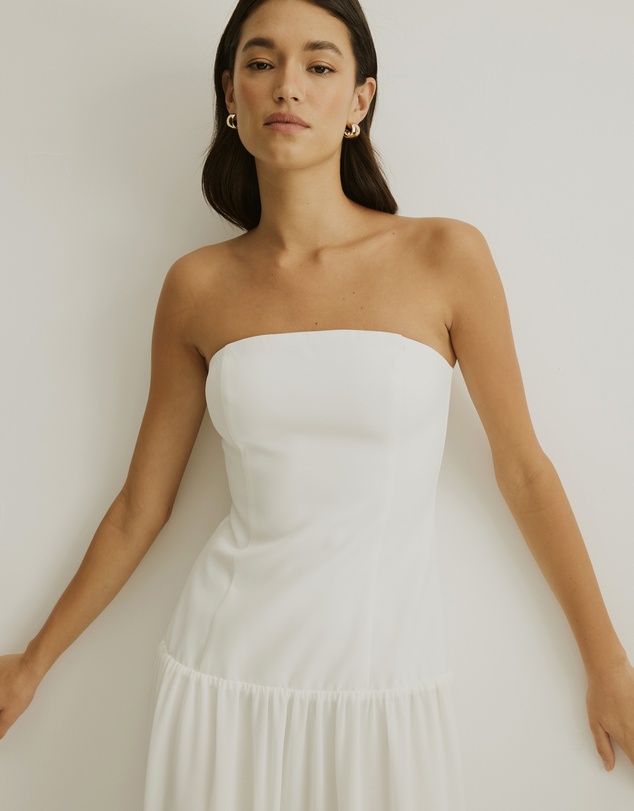 Atmos&Here - Strapless Chiffon Midi Dress