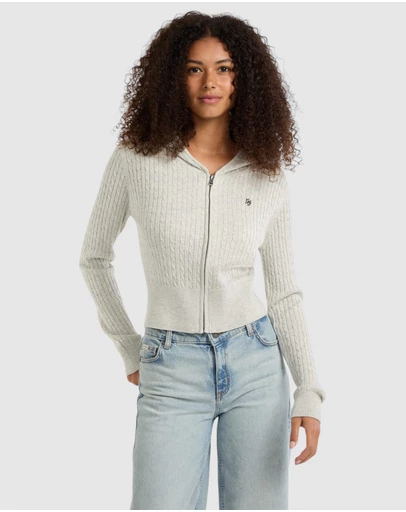 GUESS Jeans - GUESS JEANS Cable-Knit Hooded Cardigan