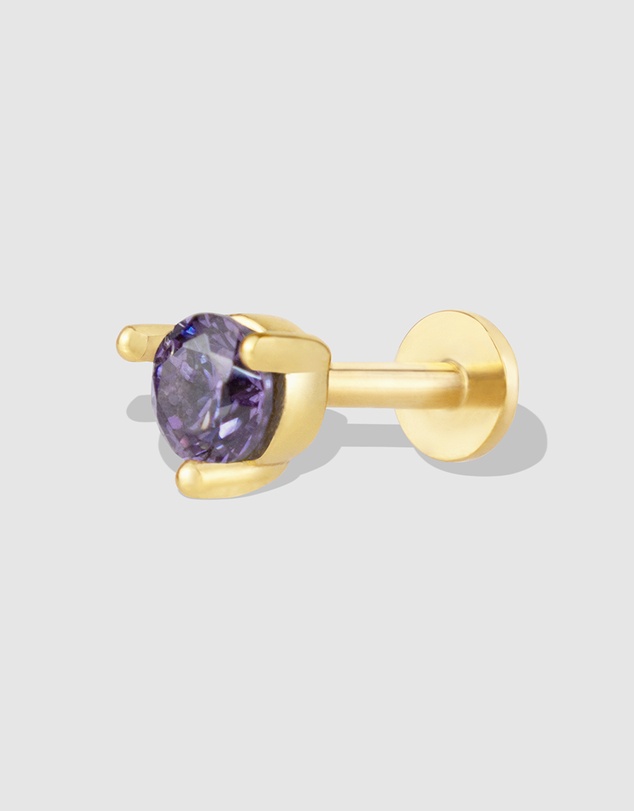Wanderlust + Co - Birthstone Gold Flat Back Earring - Feb