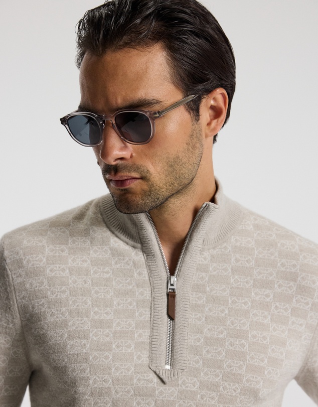 Calibre - Quarter Zip Monogram Jacquard Sweater Stone