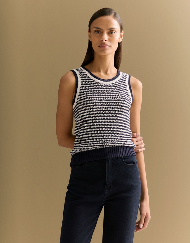 Trenery - Mercerised Cotton Knit Stitch Detail Tank in Night Sky