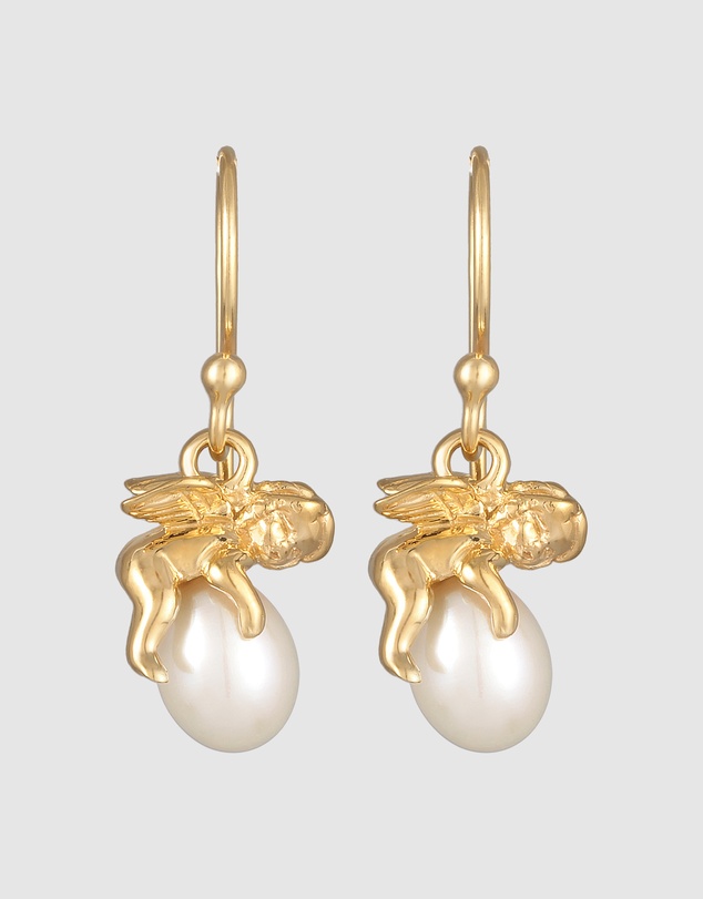 Elli Jewelry - Angel Pendant Pearl Drop Earrings in Gold-Plated 925 Silver