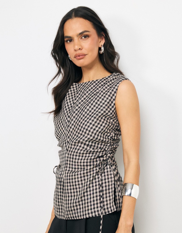 AERE - Aria Gingham Linen Top