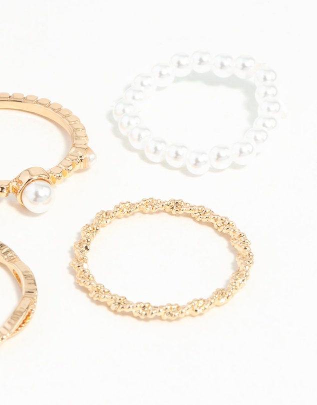 Lovisa - Gold Pearl & Twist Ring 5-Pack