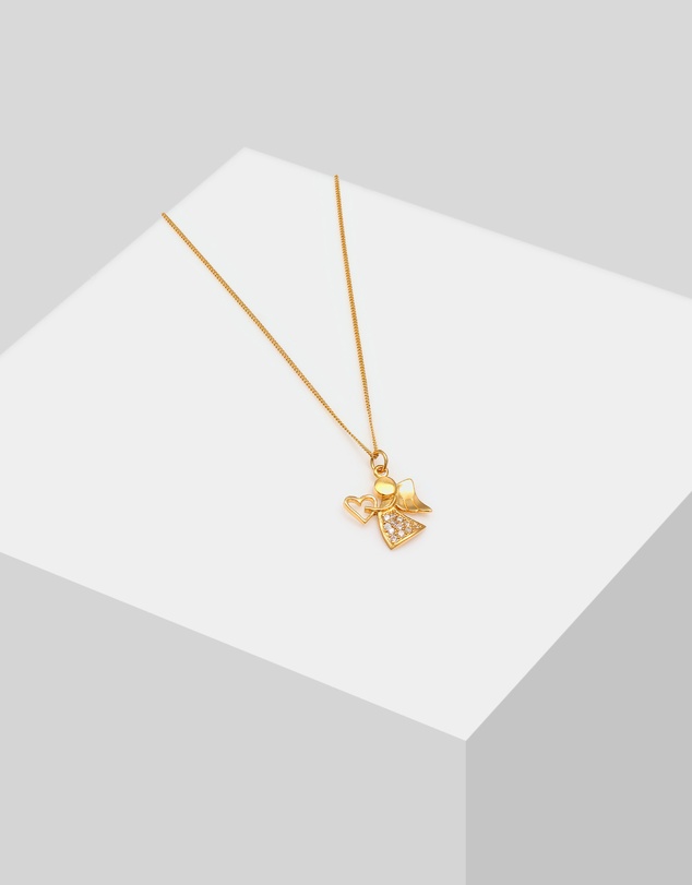 Elli Jewelry - Necklace Angel Heart Talisman Symbol with Zirconia Crystals in 925 Sterling Silver Gold Plated