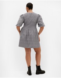 City Chic - Plus size Check Tie Mini Dress - navy