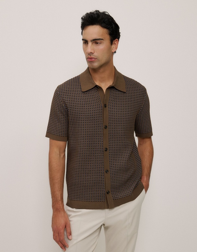 Trenery - Jacquard Geo Knit Shirt in Cocoa