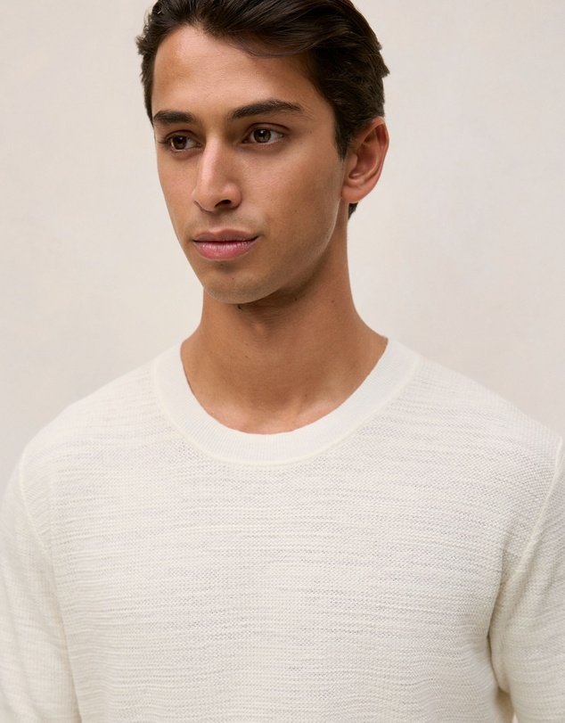 Trenery - Cotton Linen Racking Stitch T-shirt in Parchment