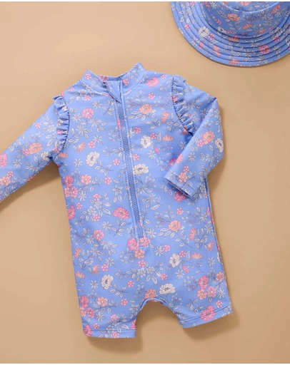 Purebaby - Printed Long Sleeve Rashie Sunsuit- Kids-Babies