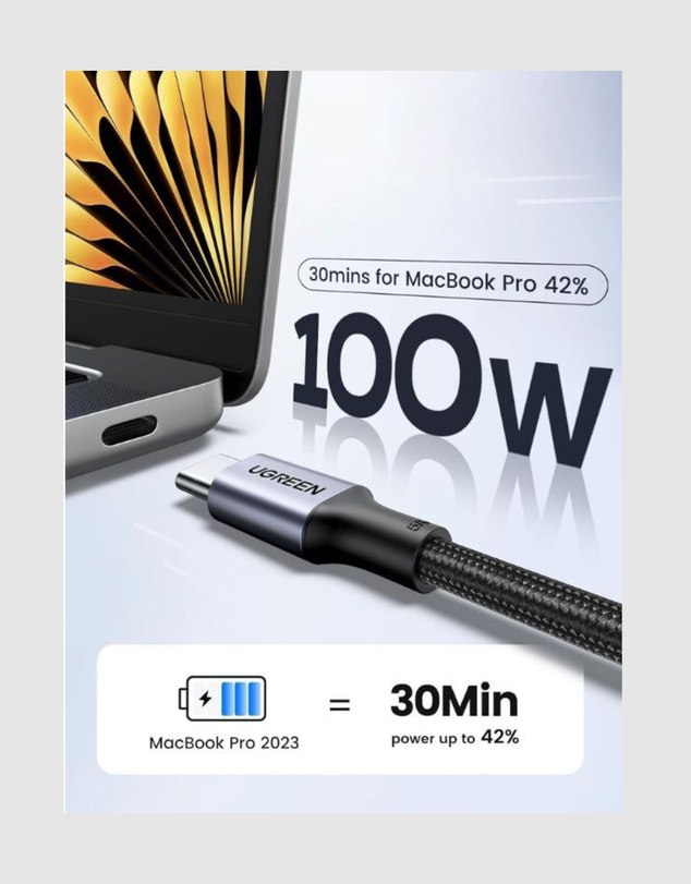 Ugreen - UGREEN 100W USB C to USB C Cable – Fast Charging Data Transfer 3.3FT Black