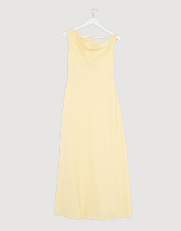 Revibe - Repaired AERE Fia Linen Draped Off Shoulder Maxi Dress - AU 12