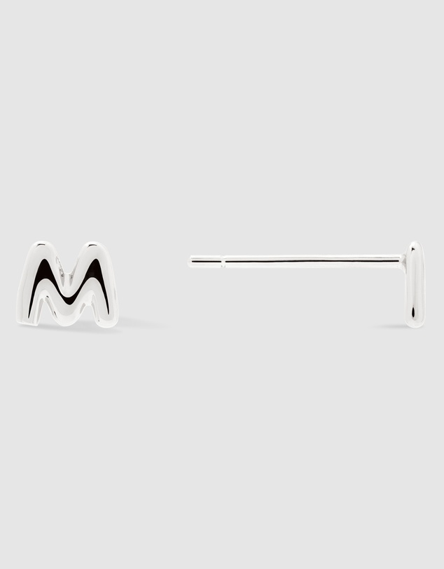 Wanderlust + Co - Alphabet Bubble Silver Stud Earrings - Letter M