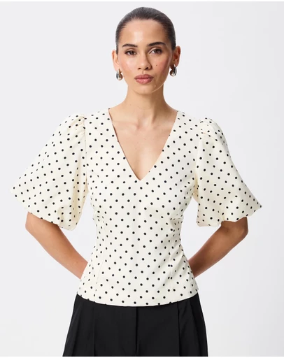 Tussah - Thea V-Neck Polka Dot Puff Sleeve Top