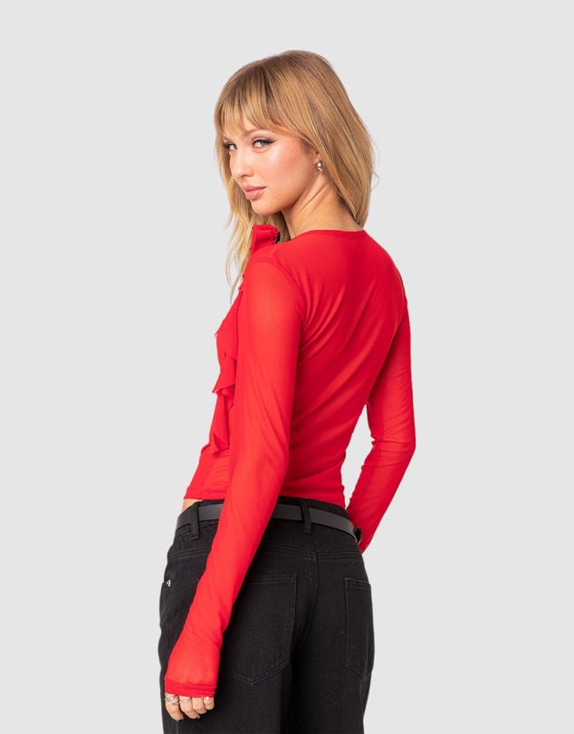 EDIKTED - Larose Sheer Mesh Flower Pin Top