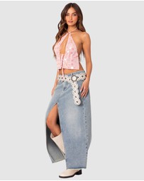 EDIKTED - Sequin Crochet Open Back Top