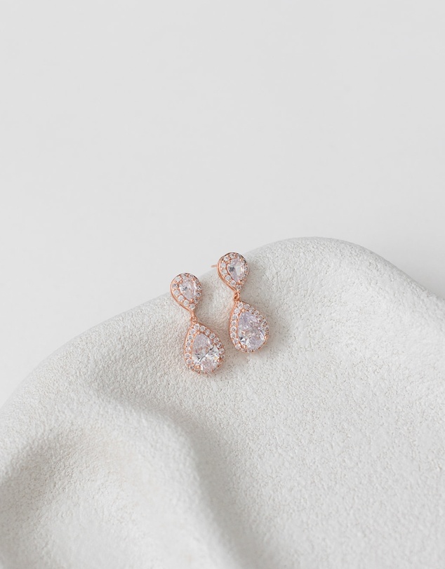 The White Collection - Sophie - Classic Double Teardrop Rose Gold Bridal Earrings