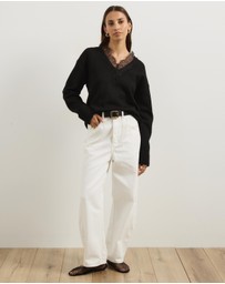 Atmos&Here - Teo V-Neck Knit Jumper With Lace Trim