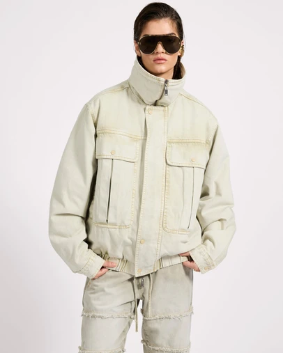 ONE TEASPOON - Denim Utility Puffer Jacket - Antique Stone
