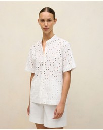 Trenery - Cotton Geo Cutwork Short Sleeve Shirt in White