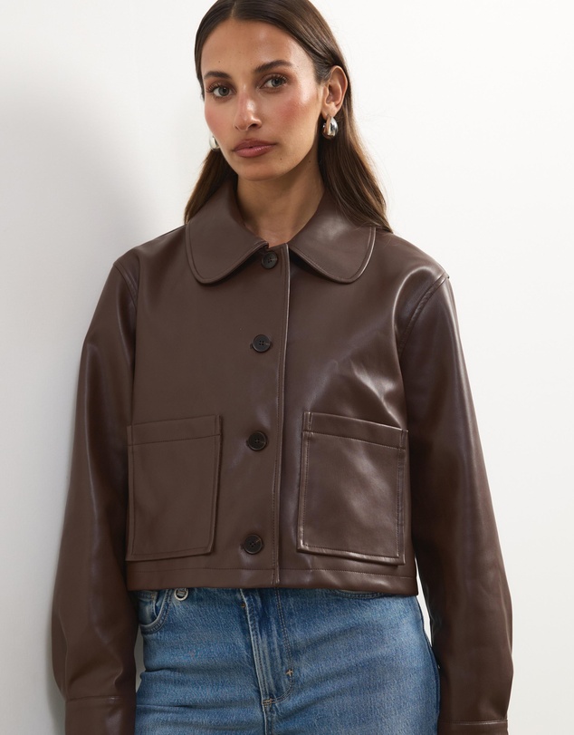 Atmos&Here - Annalise Leather Look Cropped Shacket