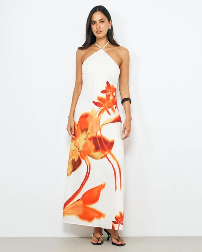 AERE - Ilaria Linen Halter Maxi Dress