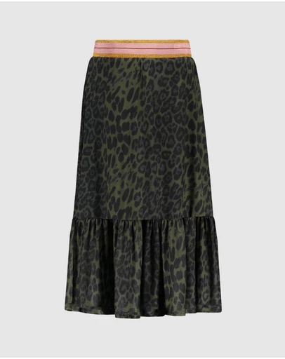 Like FLO - Green Leopard Print Maxi Skirt - Kids-Teens