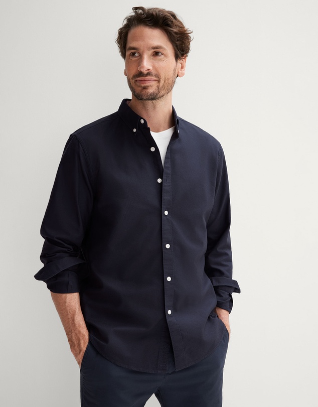 Trenery - Regular Fit Cotton Oxford Shirt in Navy