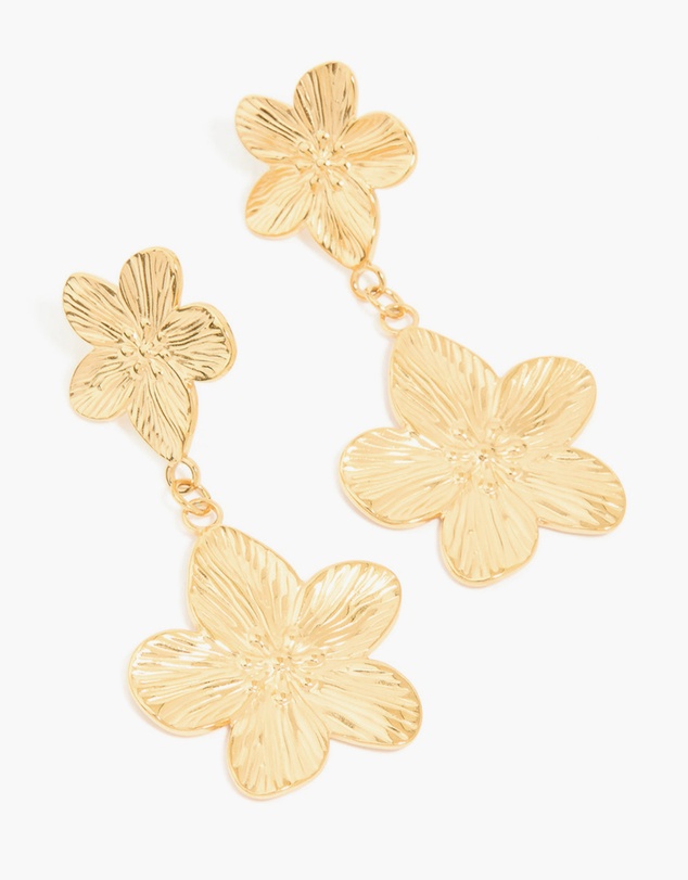 Lovisa - Waterproof Gold Plated Stainless Steel Flower Pearl Drop Earrings