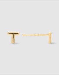 Wanderlust + Co - Alphabet Bubble Gold Stud Earrings - Letter T