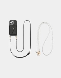 LOUVE COLLECTION - Leather Phone Case Wallet & Strap + Pearl Crossbody Chain