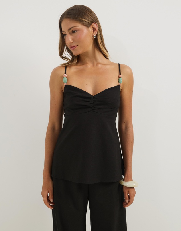 Atmos&Here - Ayla Linen Blend Cami Top With Bead Detail