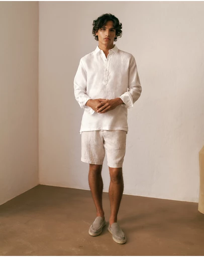 Trenery - Linen Glen Check Short in Stone