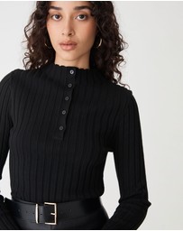 Forcast - Inez Mock Neck Henley Knit