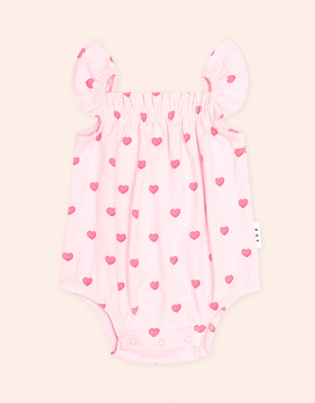 Huxbaby - I Heart You Pointelle Bubble Romper And Headband - Babies