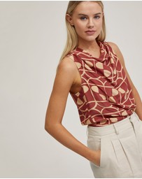 Oxford - Angelica Geo Print Soft Neck Top