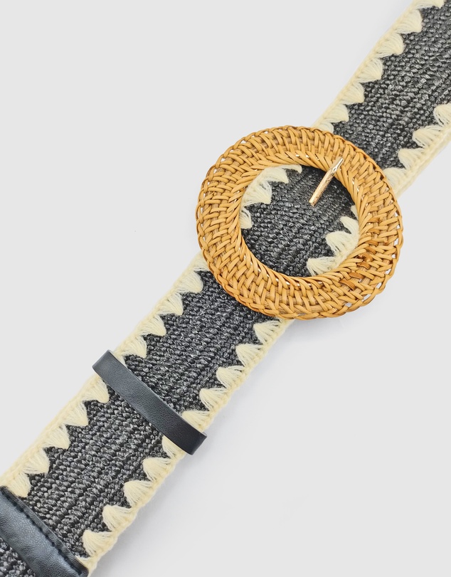 Miz Casa and Co - Black and Cream Rattan Woven Belt