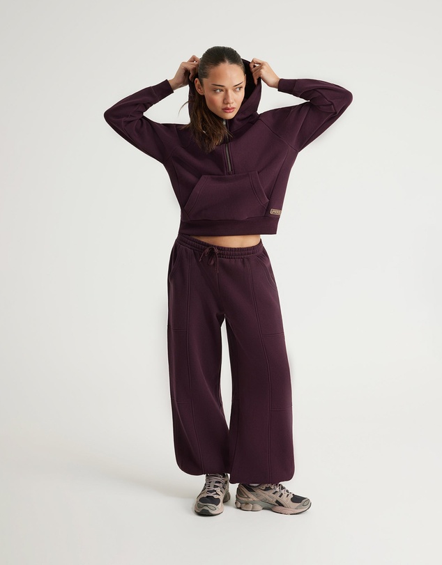 Upstate - Plush Cropped Half Zip Hoodie - Merlot