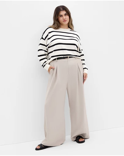 City Chic - Plus size Kenia Stripe Crew Neck Knit Jumper - vanilla
