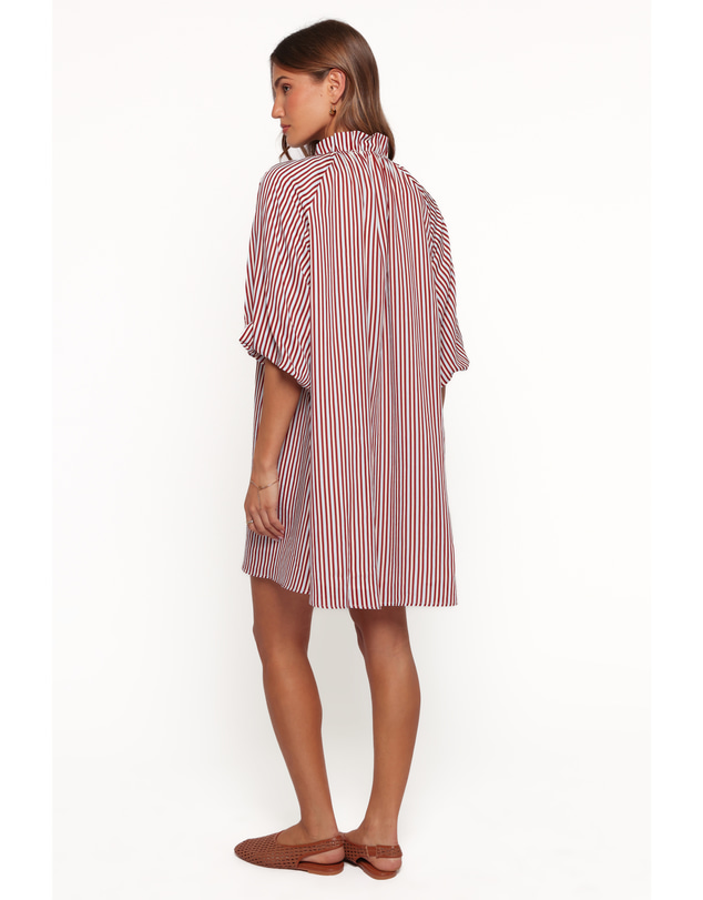 Petal & Pup - Doran Mini Dress - Brown/Blue Stripe