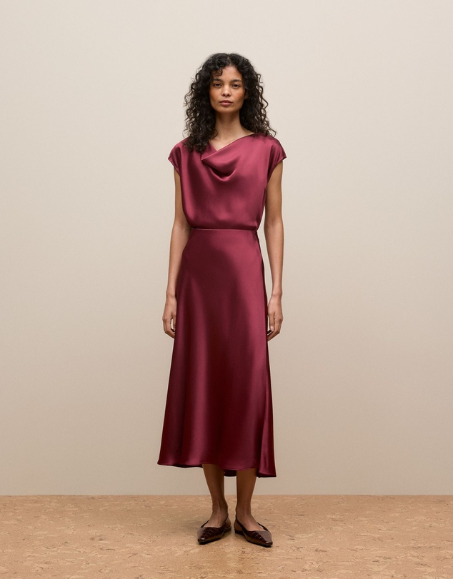 Trenery - Satin Bias Cut Skirt in Auburn