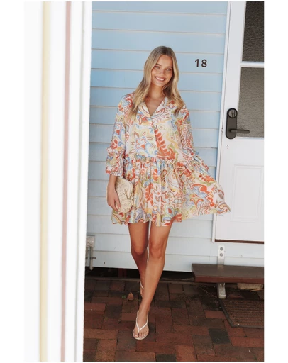 Petal & Pup - Caplan Mini Dress - Green Blue Paisley